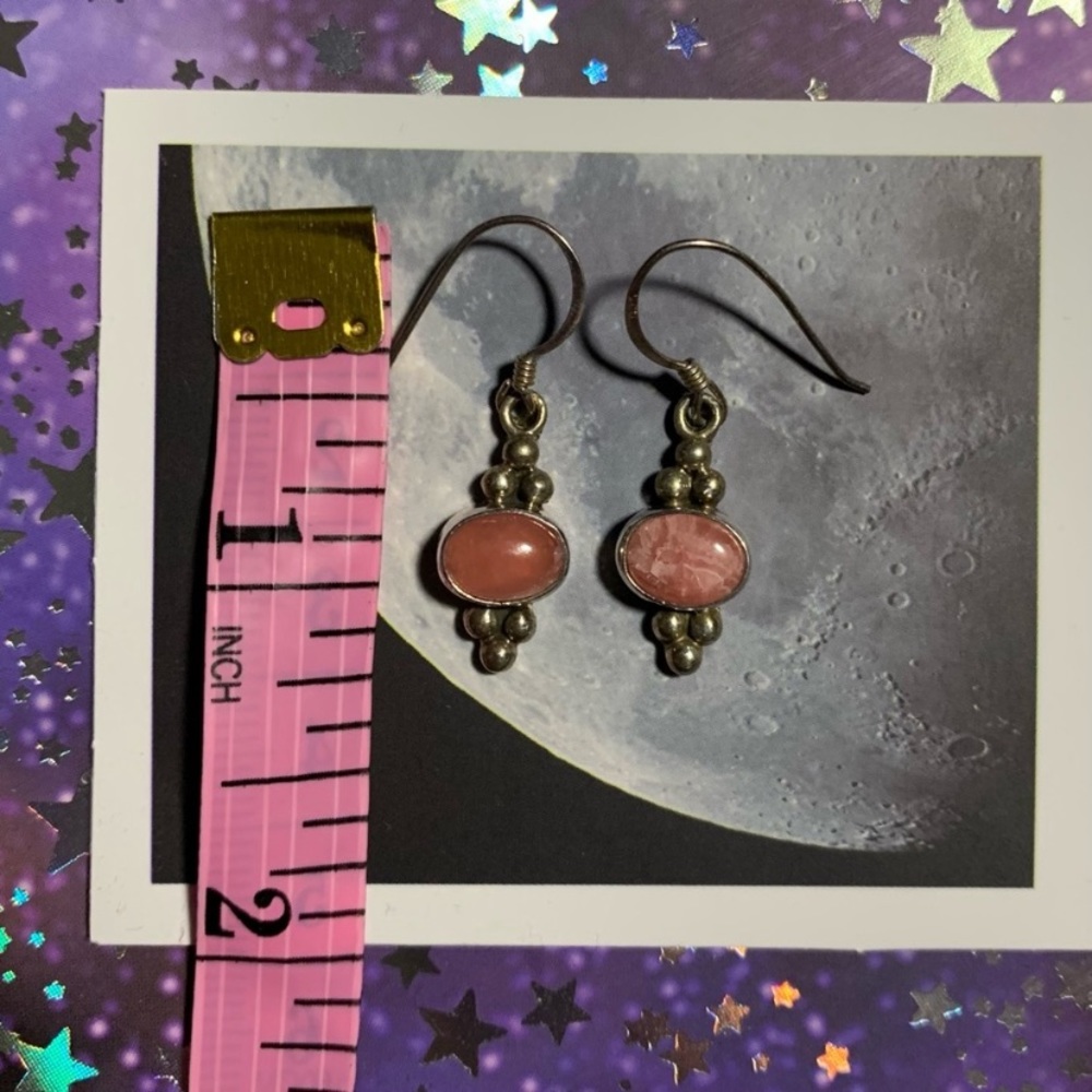 Vintage rodochrosite gemstone sterling earrings - Picture 10 of 10